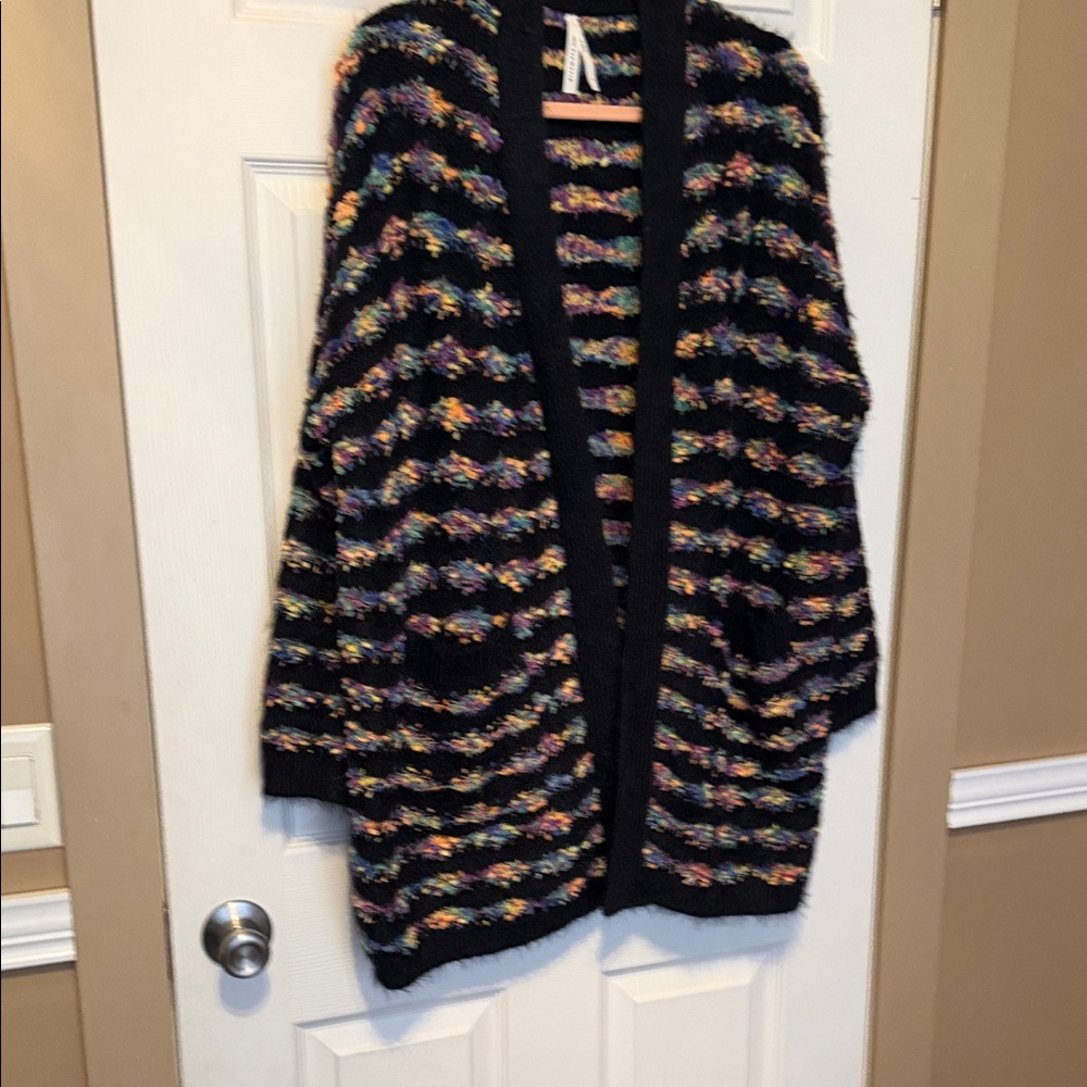 Cozy Multicolor Stripe Open-Front Women's Sweater Cardigan